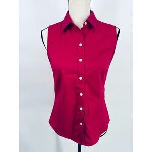 Banana Republic Hot Pink Red Sleeveless Button Down Shirt Women's Size 4 Non-Iro